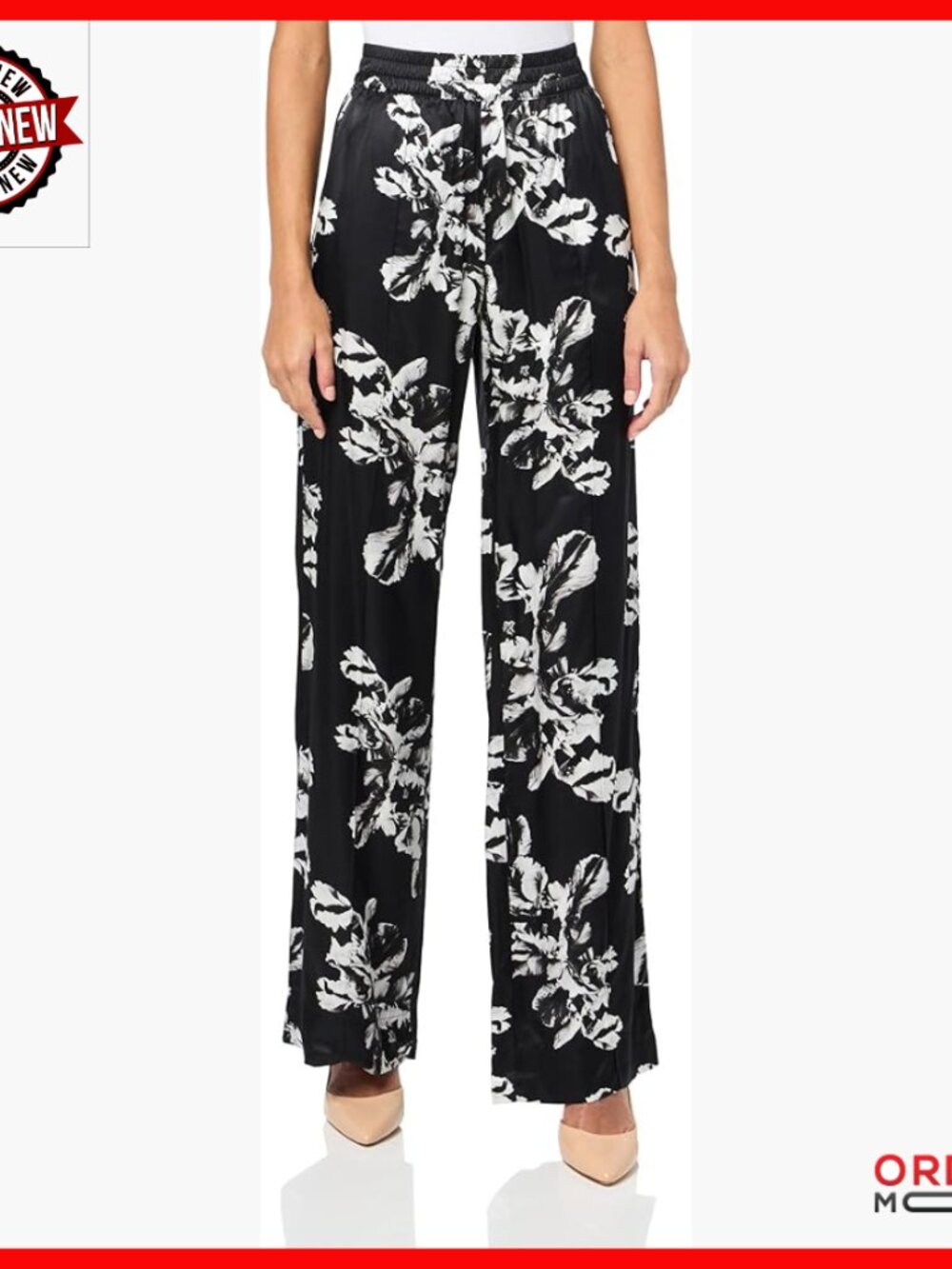Silk Blend Elastic Waist Trousers Wide Leg Work Pants Regular Fit